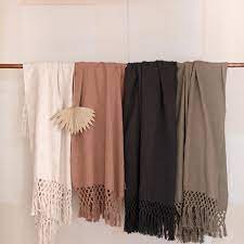 Woven Cotton Throw with Crochet and Fringe
