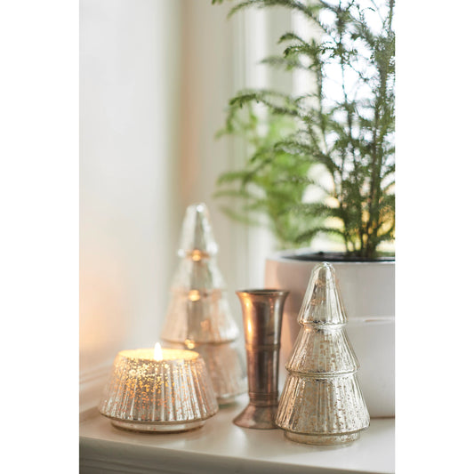 Balsam & Cedar Etched Mercury Glass Tree Candle