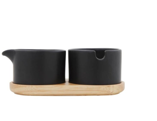 Salt and Pepper jars with wood base