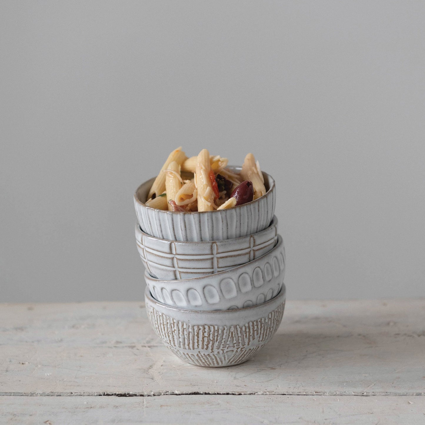 Debossed Stoneware Bowls Set of 4