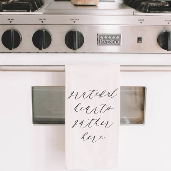 Grateful Hearts Gather Here Natural Tea Towel