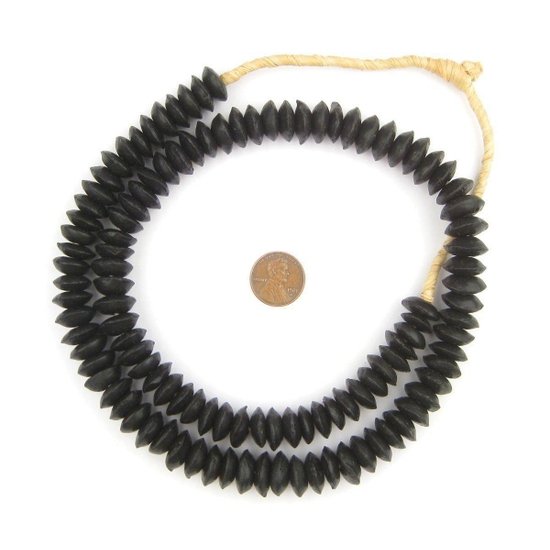 Midnight Black Ashanti Glass Saucer Beads