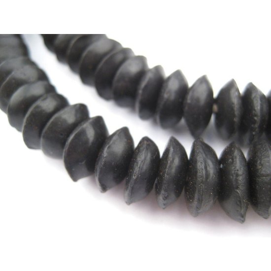 Midnight Black Ashanti Glass Saucer Beads