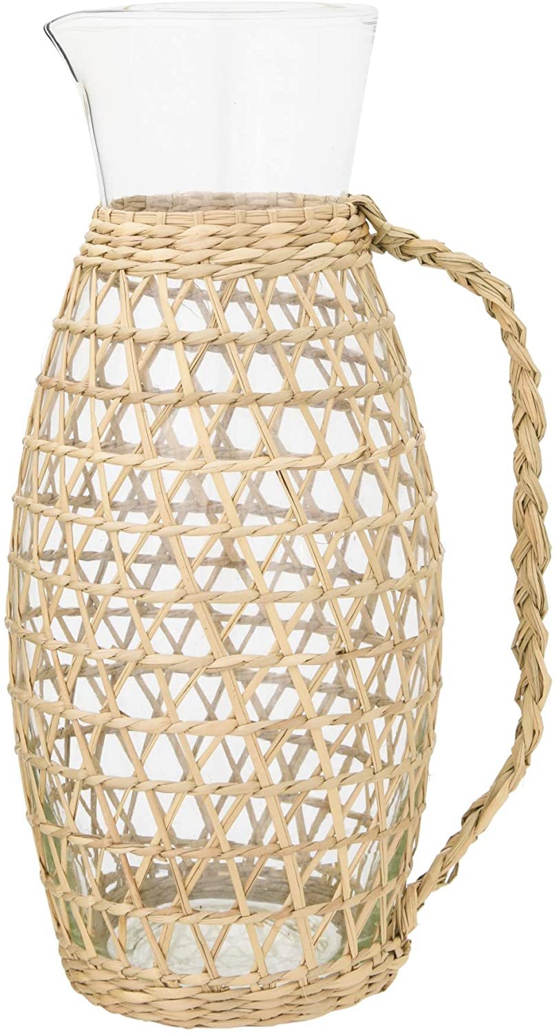 Glass Pitcher with Woven Seagrass Sleeve