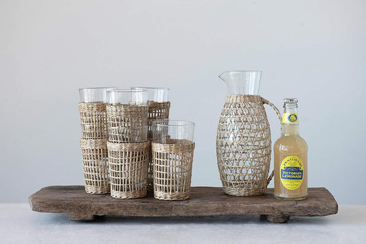 Glass Pitcher with Woven Seagrass Sleeve