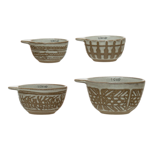Stoneware Measuring Cups Set with Wax Relief Pattern