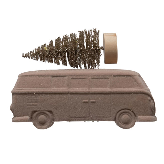 Vintage Bus with Bottle Brush Tree and LED Lights