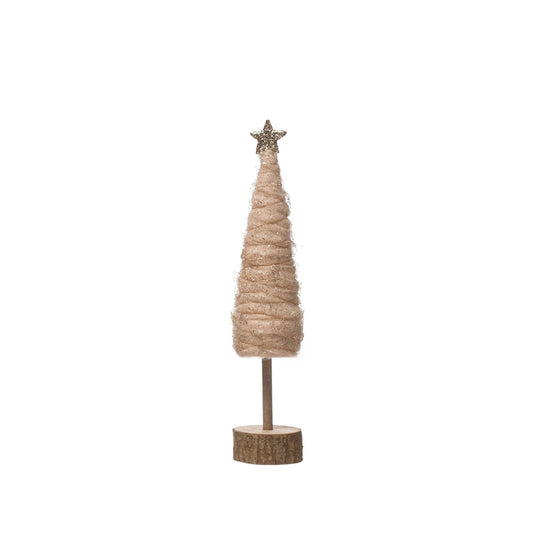 Wrapped Wool Cone Tree with Glitter and Star