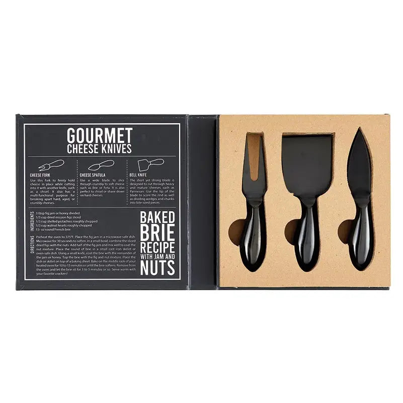 Matte Black Cheese Knives Book Box Set of 3
