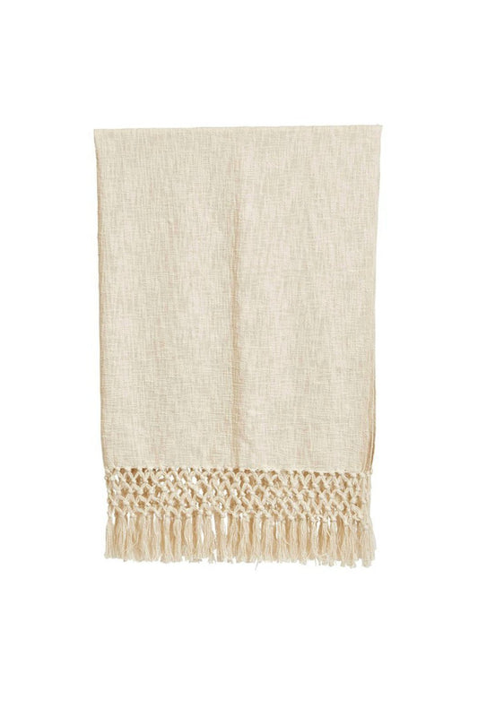 Woven Cotton Throw with Crochet and Fringe